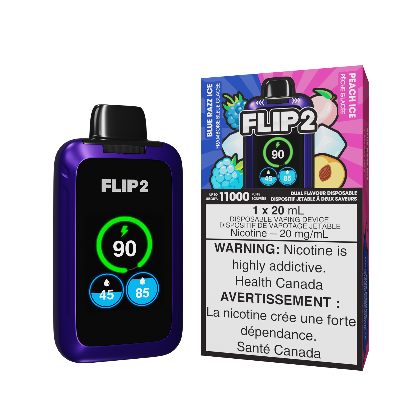 Flip 2 Blue Razz Ice & Peach Ice 11000 Puffs 20mg