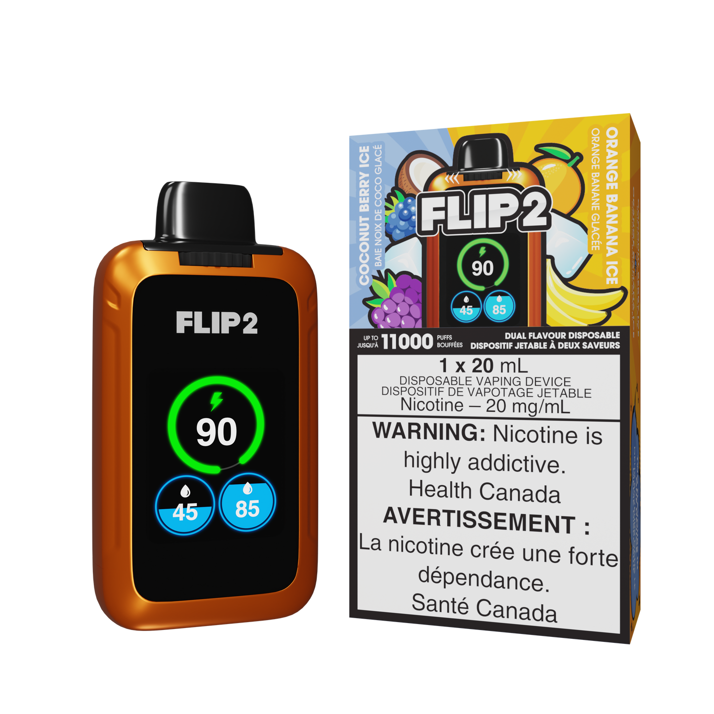 Flip 2 Coconut Berry Ice & Orange Banana Ice 11000 Puffs 20mg