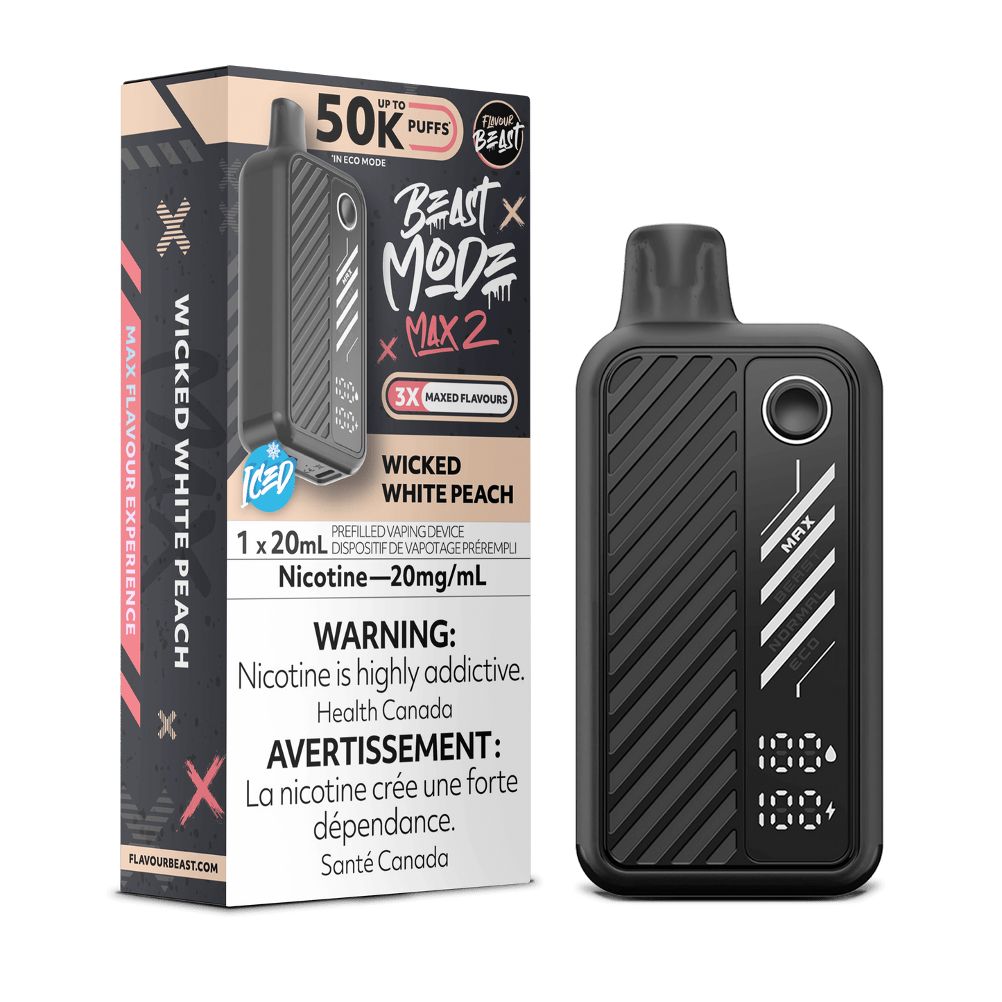 Wicked White Peach - Flavour Beast Beast Mode Max 2 50K Disposable Vape (20mL)