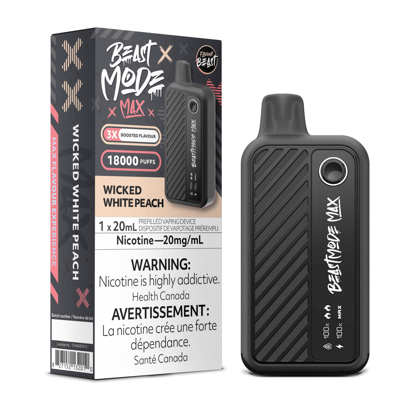Wicked White Peach - Flavour Beast Beast Mode Max 18K Disposable Vape (20mL)