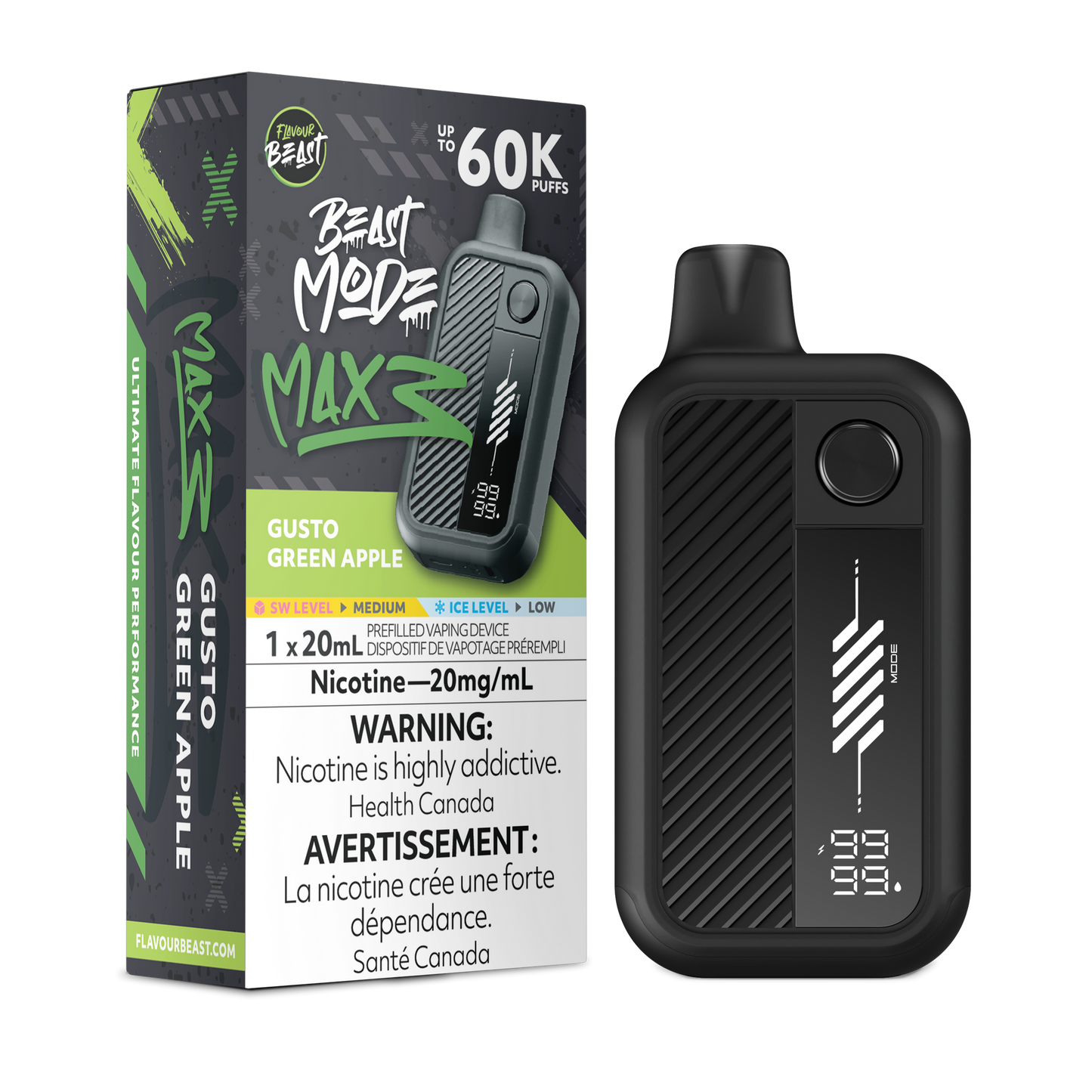 Flavour Beast Beast Mode Max 3 60K Disposable Vape (20mL) - Gusto Green Apple
