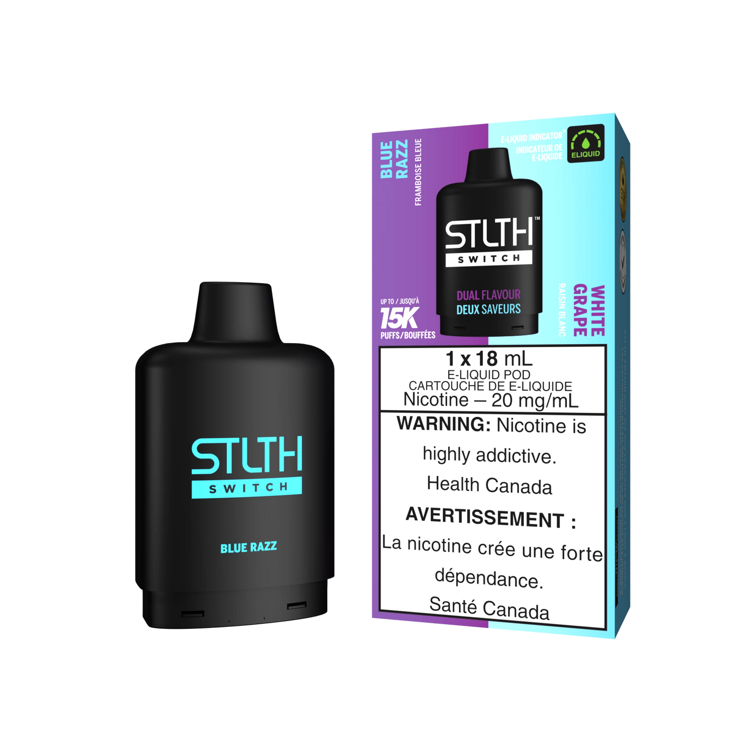 White Grape & Blue Razz - STLTH Switch Vape Pods 15K
