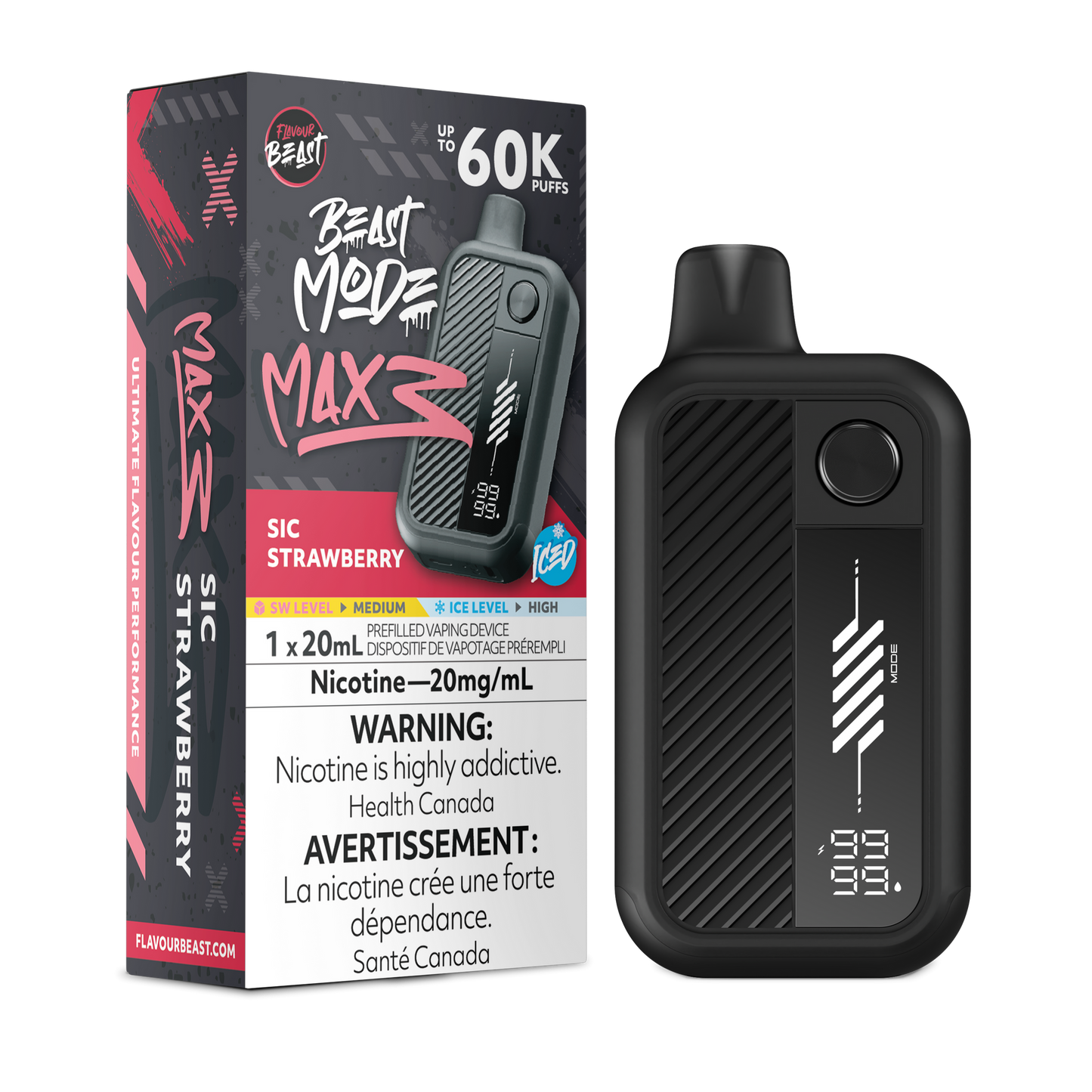 Flavour Beast Beast Mode Max 3 60K Disposable Vape (20mL) - Sic Strawberry Iced