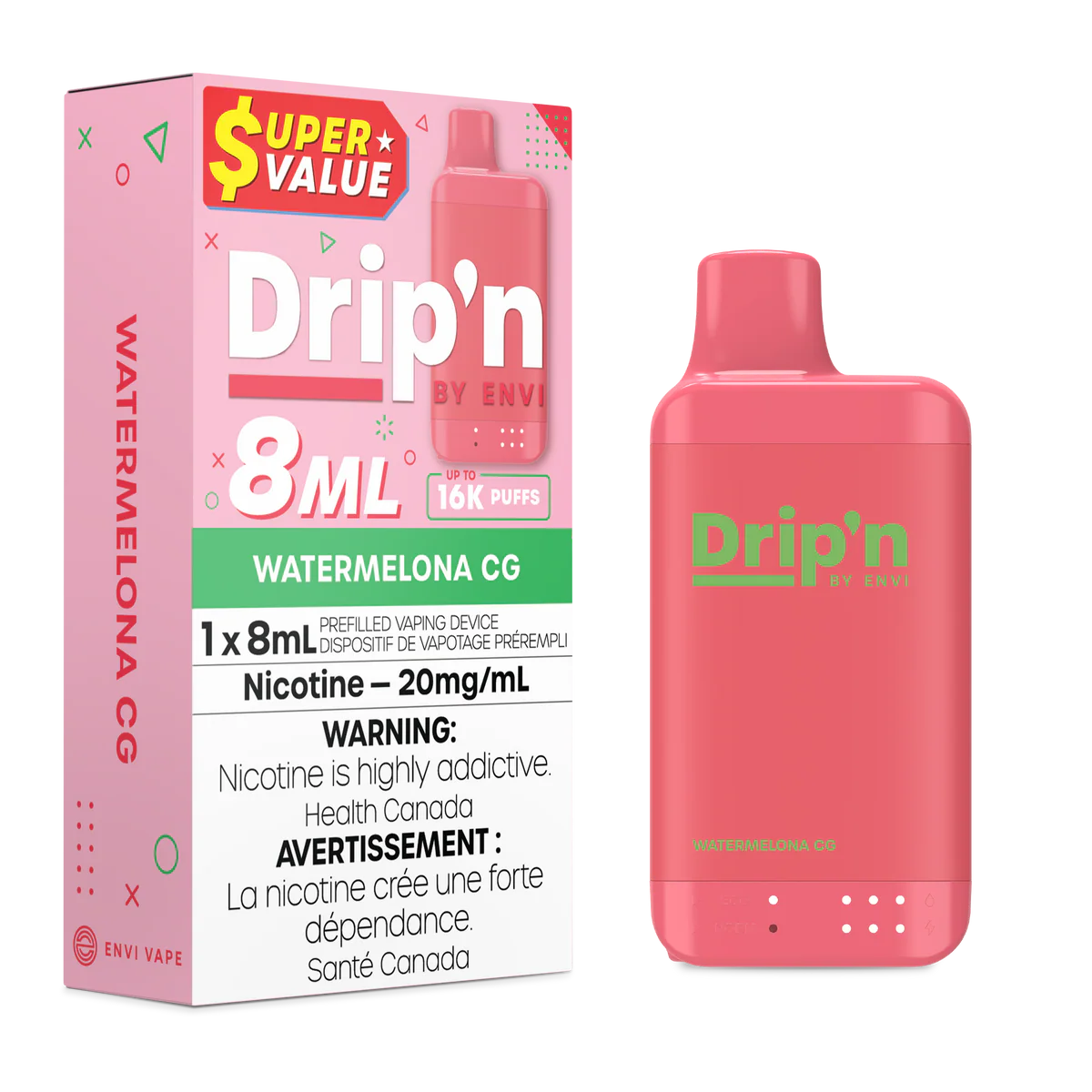 Dripn By Envi 16K Disposable Vape - Watermelona CG (8mL)