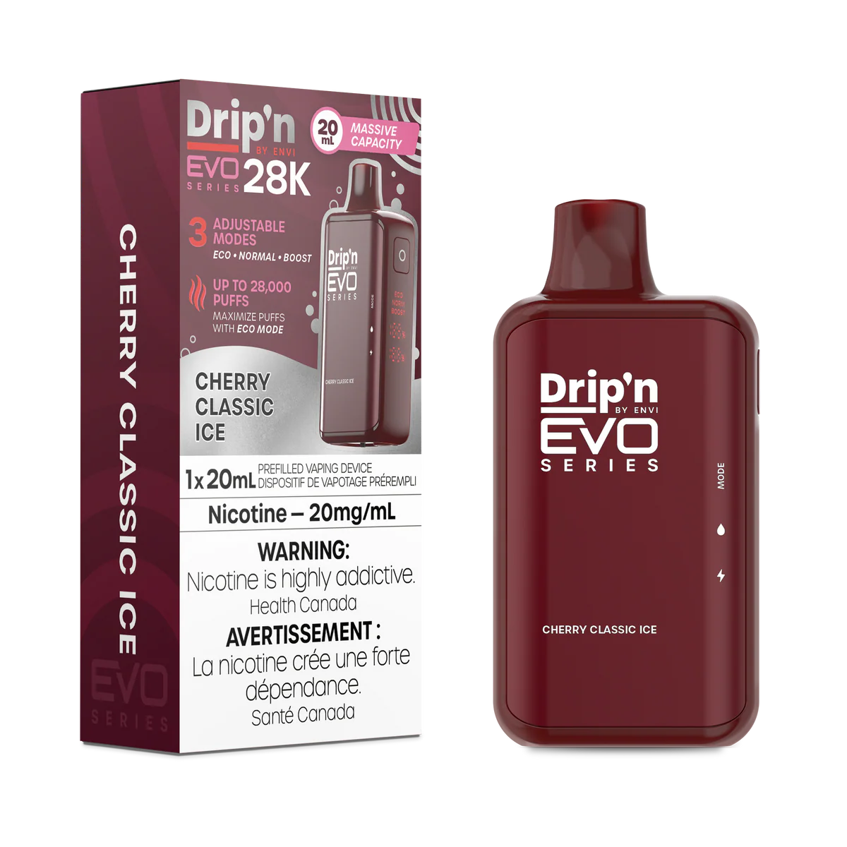 Dripn EVO 28K Disposable Vape - Cherry Classic Ice (20mL)