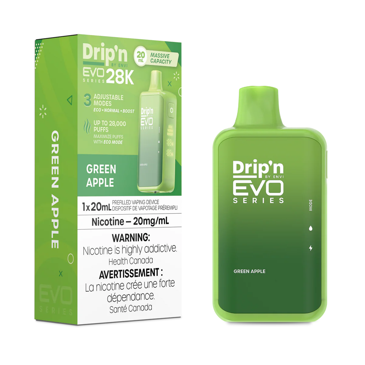 Dripn n EVO 28K Disposable Vape - Green Apple (20mL)