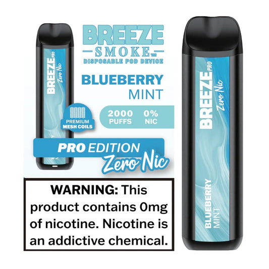 Breeze Pro Disposable Vape – Blueberry Mint (Zero Nic)